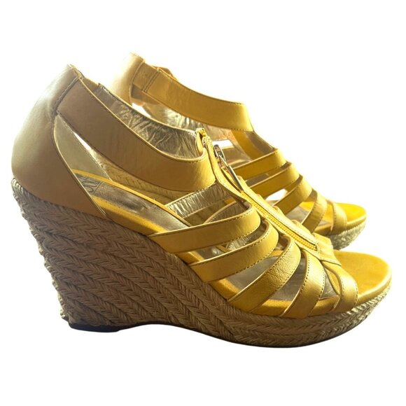 Söfft Shoes - Sofft Euro Soft Espadrille High Heel Wedge Mustard Yellow Leather Sandal 9.5